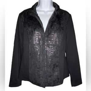 JM Collection Black Embossed Faux Snakeskin Zip Up Athleisure Jacket Size Small